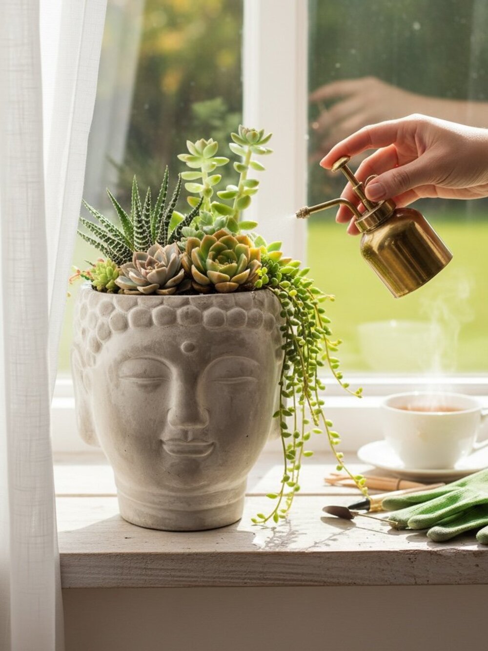 Buddha Head Planter Pot In Concrete Gray Finish For Indoor & Outdoor Use